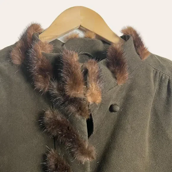 Vintage Oberstoff Brown Faux Suede Faux Fur Trim Long Coat Women's Size 10